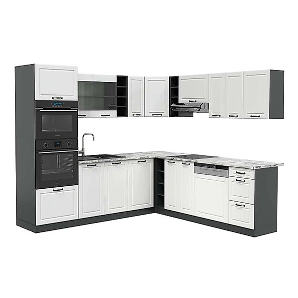 Vicco R-Line Eckküche Weiß Landhaus/Anthrazit 237 x 247 cm AP Marmor günstig online kaufen
