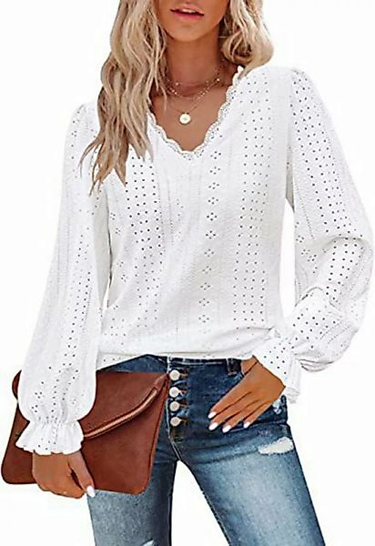 FIDDY Langarmhemd Damen-Hemden-V-Ausschnitt, Spitze-langärmelig, Sommer-Tun günstig online kaufen