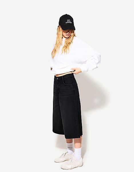 Bershka Jeans-Bermudashorts Im Baggy-Stil Damen 38 Schwarz günstig online kaufen