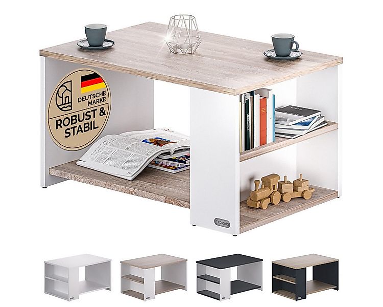 Casaria Couchtisch Santa Cruz, Wohnzimmertisch Stauraum Holz Weiß Eiche 90x günstig online kaufen