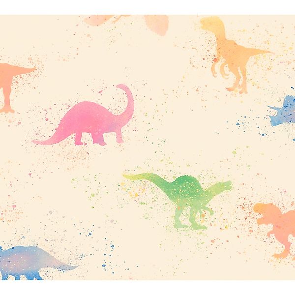 Vliestapete Dinosaurier Kinderzimmertapete Bunt Beige FSC® günstig online kaufen