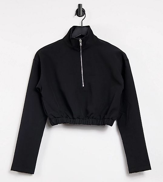 Missguided Tall – Smartes Sweatshirt in Schwarz mit halbem Reißverschluss, günstig online kaufen