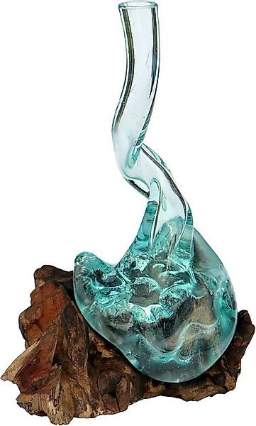 Wogeka Dekovase gedrehte Glas-Vase auf Wurzelholz Kanne Teakholz Gamal Bali günstig online kaufen