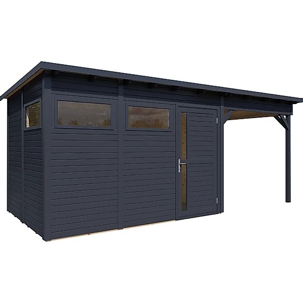 Bertilo Holz-Gartenhaus Pentus 3 Lounge Anthrazit 559 cm x 234 cm FSC® günstig online kaufen