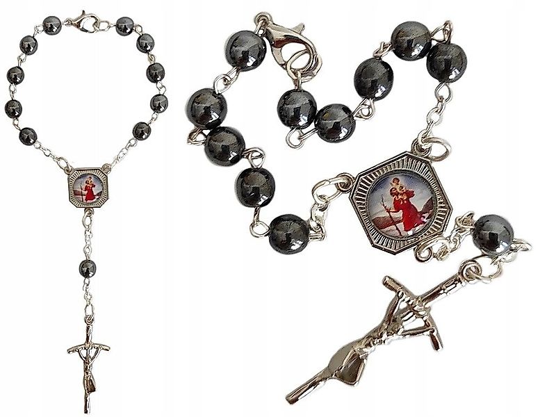 Festivalartikel Collier Rosenkranz Hämatit Heiliger Christophorus - 17cm günstig online kaufen