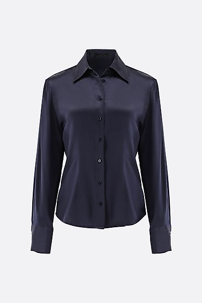 Hemdbluse tailliert aus Seidensatin-Stretch günstig online kaufen