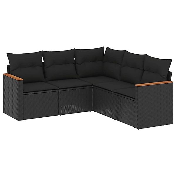 vidaXL 5-Tlg Garten-Sofagarnitur mit Kissen Schwarz Poly Rattan 3225957 günstig online kaufen