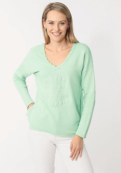 Zwillingsherz Sweatshirt, ausgefranster V-Ausschnitt, Vintage Look, Langarm günstig online kaufen