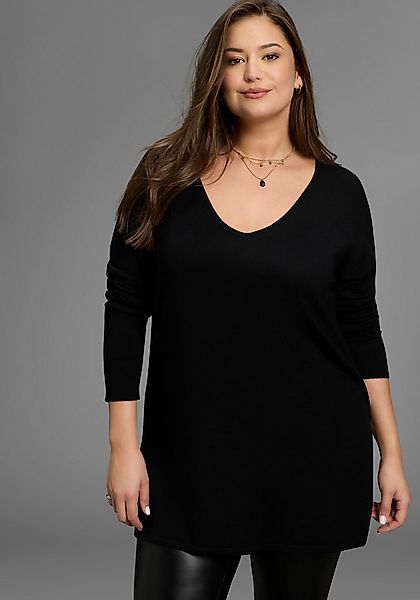 Laura Scott CURVE Longpullover aus fließendem Feinstrick mit schönem V-Auss günstig online kaufen