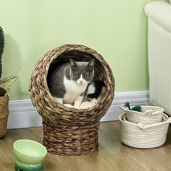 PawHut Rattan Katzenkorb kuschelige Katzenhöhle mit Kissen, Haustierbett au günstig online kaufen