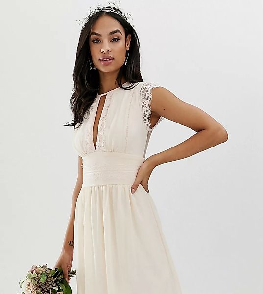TFNC – Mini-Brautjungfernkleid in Perlrosa mit Spitzenbesatz günstig online kaufen