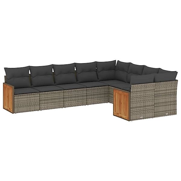 vidaXL 9-Tlg Garten-Sofagarnitur mit Kissen Grau Poly Rattan 3227985 günstig online kaufen