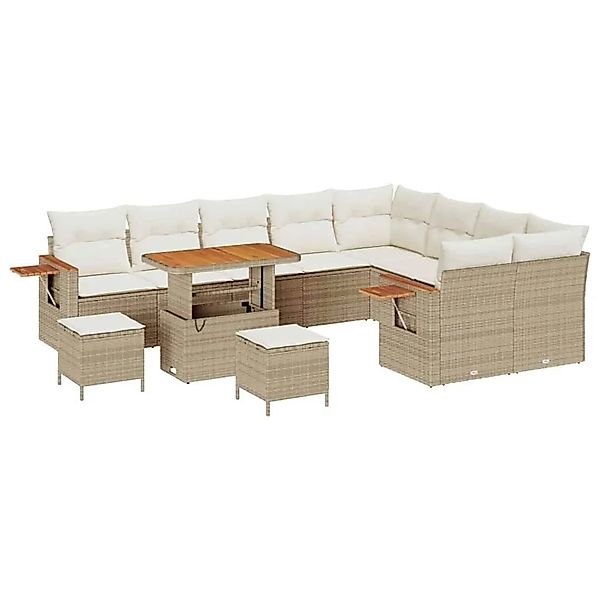 vidaXL Gartensofa-Set mit Kissen 13 Stk Beige und Creme Poly-Rattan 3365166 günstig online kaufen