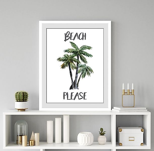 queence Bild "BEACH PLEASE", Palmen, gerahmt, Schriftzug, Palmen günstig online kaufen