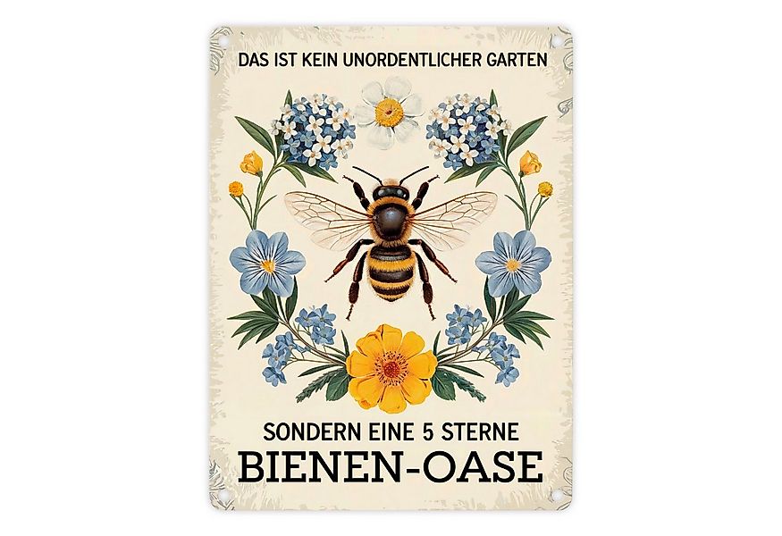 speecheese Metallschild Biene mit Blumen DAS IST KEIN UNORDENTLICHER GARTEN günstig online kaufen