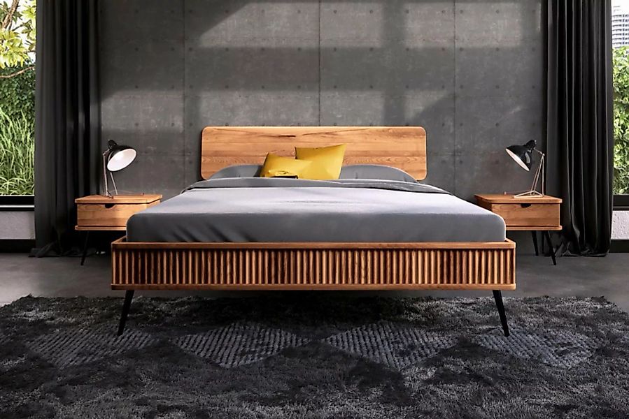 Natur24 Einzelbett Bett Tula 1 Kernbuche massiv 120x200cm mit Holzkopfteil günstig online kaufen