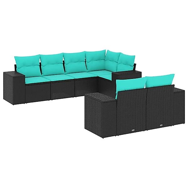 vidaXL 7-Tlg Gartensofa-Set mit Kissen Schwarz Polyrattan 3222806 günstig online kaufen