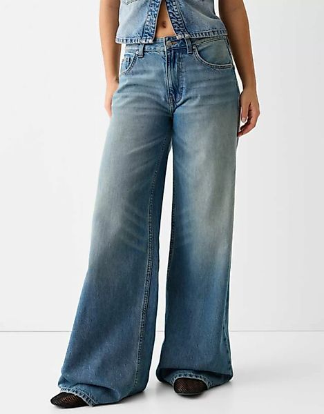 Bershka Wide-Leg-Jeans Damen 44 Ausgewaschenes Blau günstig online kaufen