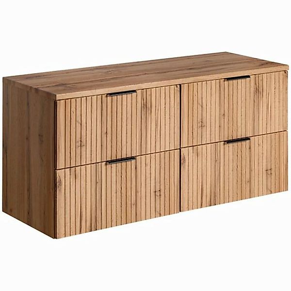 Lomadox Waschbeckenschrank ADELAIDE-56 Wotaneiche mit gerillter Front 120,6 günstig online kaufen