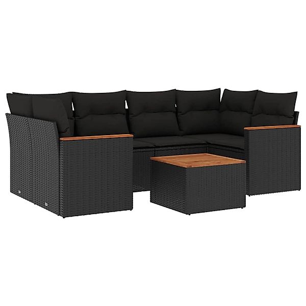 vidaXL 7-Tlg Garten-Sofagarnitur mit Kissen Schwarz Poly Rattan 3225796 günstig online kaufen