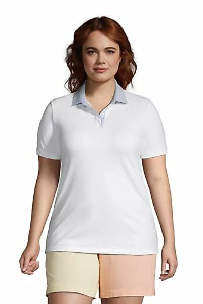 Piqué-Poloshirt in großen Größen, Damen, Größe: 52-54 Plusgrößen, Weiß, Bau günstig online kaufen