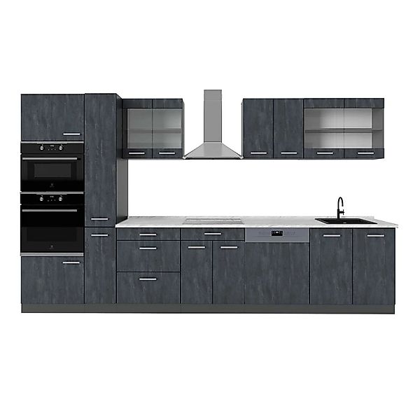 Vicco R-Line Komplettküche Schwarz Beton/Anthrazit 350 cm AP Marmor günstig online kaufen