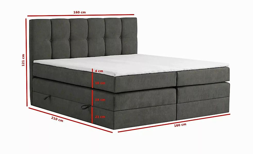 Boxspringbett mit Bettkasten Leeds ¦ grau ¦ Maße (cm): B: 160 H: 121 Betten günstig online kaufen