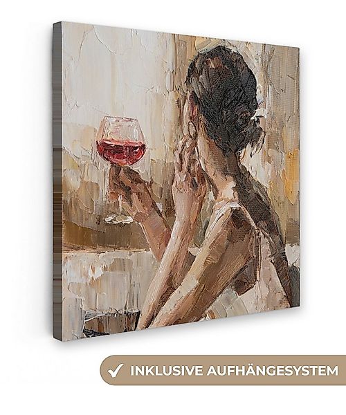 OneMillionCanvasses® Leinwandbild Kunstdrucke - Ölfarbe - Frau - Wein, Foto günstig online kaufen
