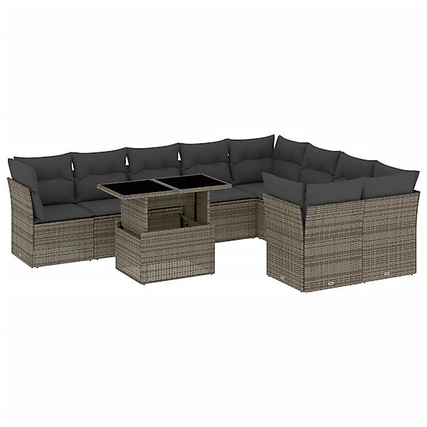 vidaXL 10-tlg Garten-Sofagarnitur mit Kissen Grau Poly Rattan Modell 110 günstig online kaufen