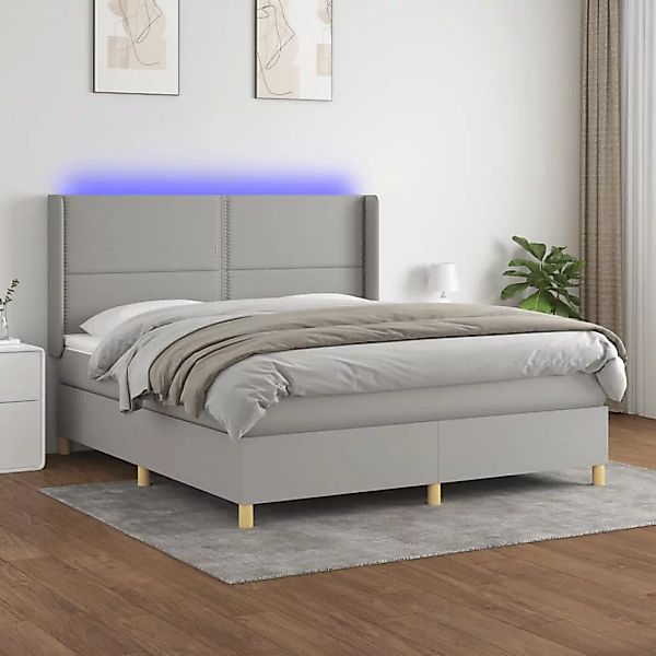 vidaXL Boxspringbett Boxspringbett mit Matratze LED Hellgrau 160x200 cm Sto günstig online kaufen