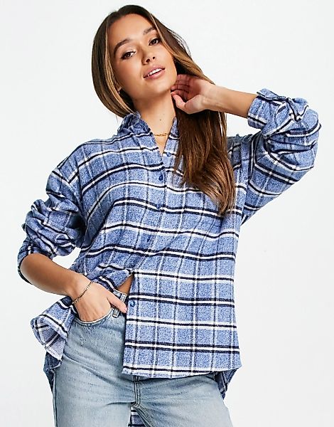 ASOS DESIGN – Oversize-Hemdjacke in Navy und Blau kariert mit nach hinten a günstig online kaufen