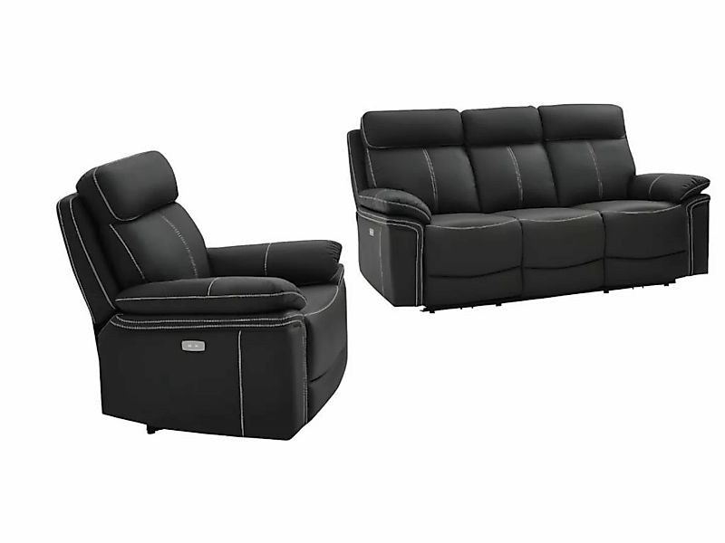 Relaxsofa elektrisch Garnitur 3+1 - Leder - Schwarz - ISIRIS günstig online kaufen