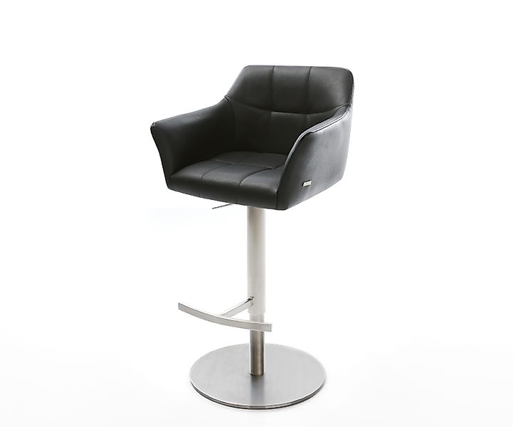Barstuhl Yulo-Flex Echt-Leder Schwarz Drehfuß höhenverstellbar Edelstahl günstig online kaufen