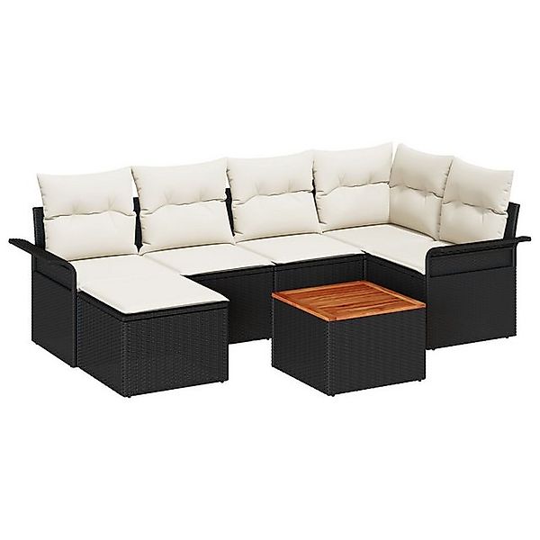 vidaXL Loungesofa 7-teiliges Gartensofa Set mit Kissen in Schwarz Poly Ratt günstig online kaufen