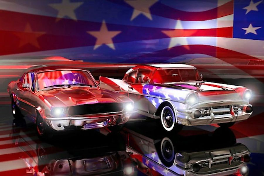 Papermoon Fototapete »Amerikanische Autos, Flagge« günstig online kaufen