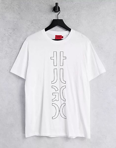 HUGO – Darlon213 – T-Shirt in Weiß mit vertikalem, abgeschnittenem Logo günstig online kaufen