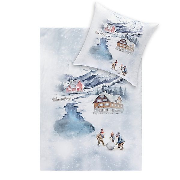 Estella Flanell Bettwäsche Mountain lake 4472-101 Winter Berge 135x200 günstig online kaufen