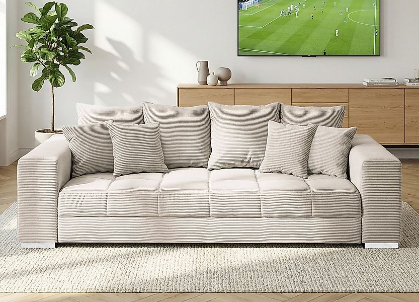 Massivart® Big-Sofa Cord grau oder beige 254 cm / 4-Sitzer Cordsofa / BORNE günstig online kaufen