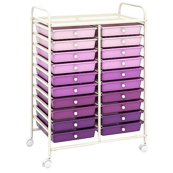 Costway Rollwagen mit 20 Stapelbaren Schubladen Badrollwagen Lila günstig online kaufen