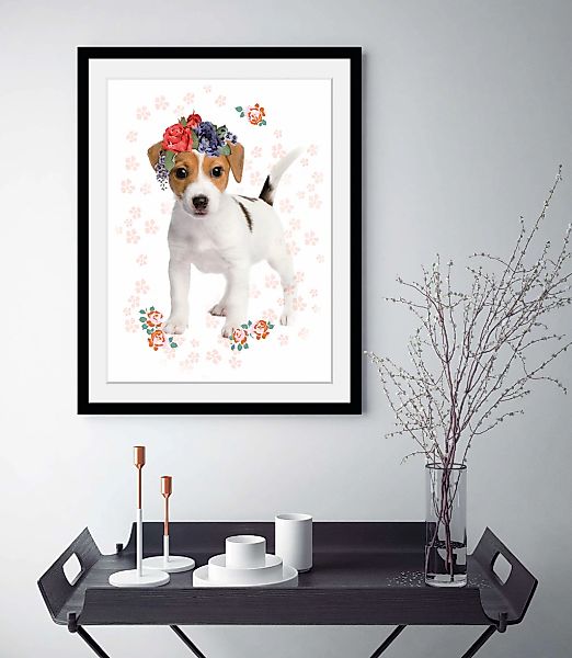 queence Bild »Hund mit Blumenkranz«, (1 St.), HD Premium Poster-Druck inkl. günstig online kaufen