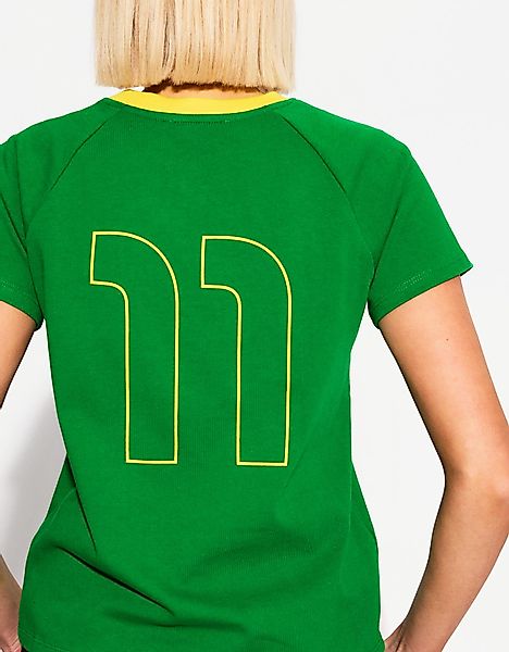 Bershka Sportliches T-Shirt Mit Kurzen Ärmeln Kontrasten Und Print Damen L günstig online kaufen