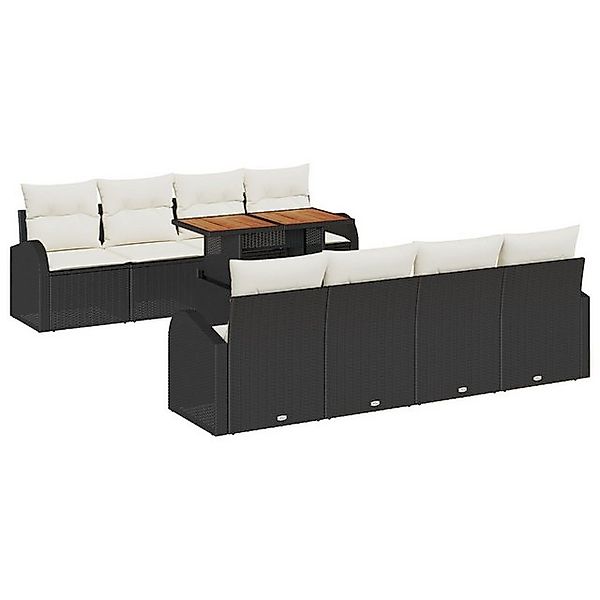 vidaXL Loungesofa 9-tlg. Garten-Essgruppe mit Kissen Schwarz Poly Rattan, 7 günstig online kaufen