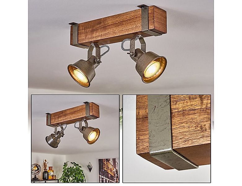 hofstein Deckenleuchte Deckenlampe aus Metall/Holz in Grün-Grau/Dunkelbraun günstig online kaufen