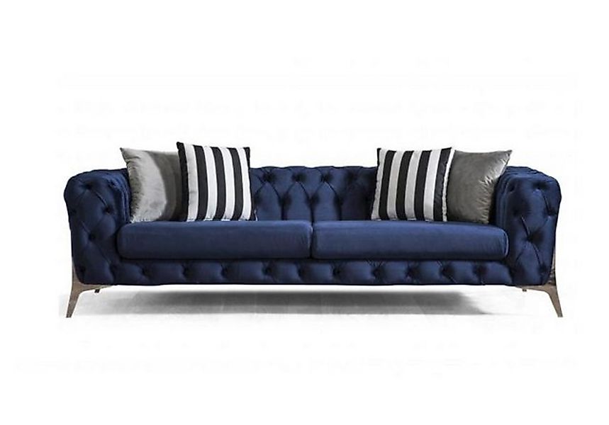 Xlmoebel 3-Sitzer Luxuriöses Samt-Sofa Chesterfield 3-Sitzer in Blau für da günstig online kaufen