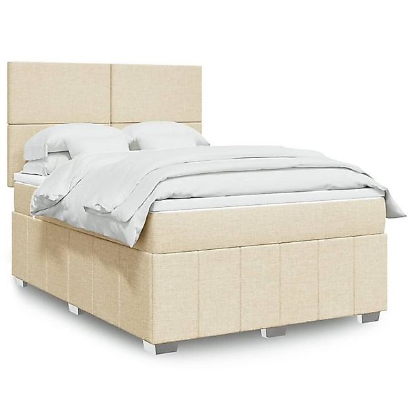 vidaXL Boxspringbett, Boxspringbett mit Matratze Creme 140x190 cm Stoff günstig online kaufen