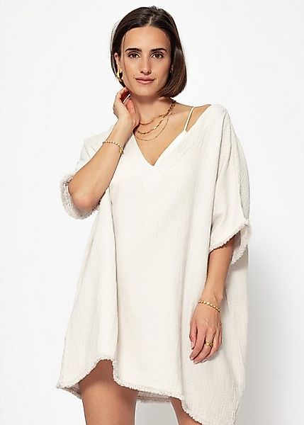 SASSYCLASSY Tunika Oversize Musselin Tunika Damen mit Fransenborte günstig online kaufen