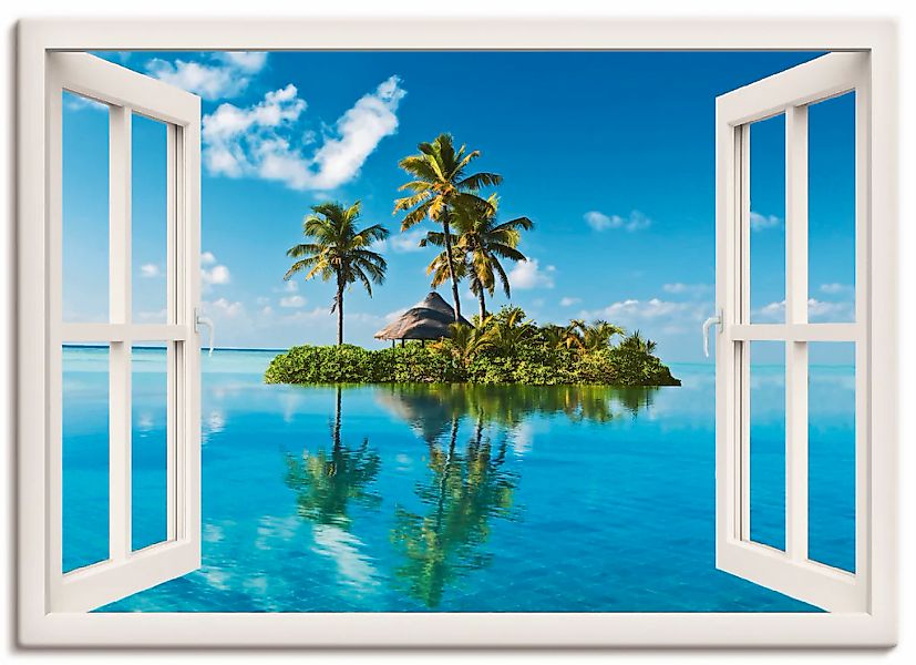 Artland Wandbild "Fensterblick Insel Palmen Meer" Fensterblick 1 Stk. tlg. günstig online kaufen