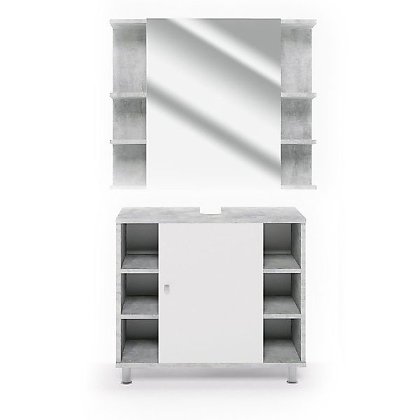 Vicco Badmöbel-Set Fynn, Beton/Weiß, 2 Teile, günstig online kaufen
