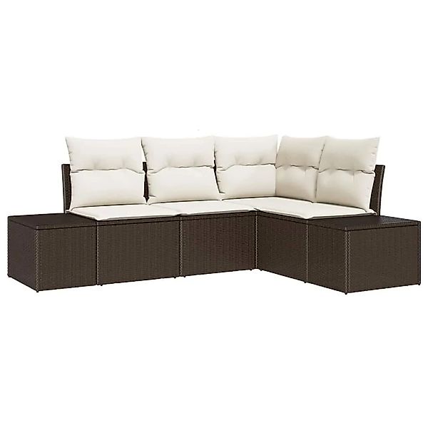 vidaXL Gartensofa-Set mit Speicher 4 Stk Braun und Creme Poly-Rattan 335570 günstig online kaufen