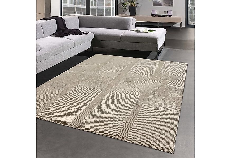 Carpetia Teppich Moderner Recycling-Teppich • ovale Linienformen • in beige günstig online kaufen